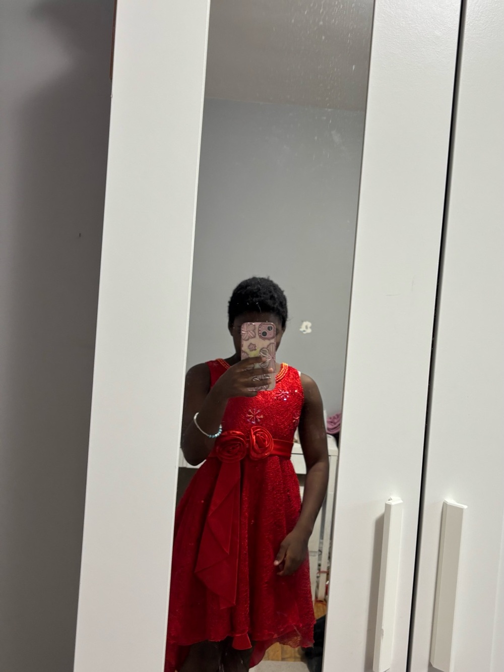 Free People Red Sleeveless High-Low Floral Rosette Dress